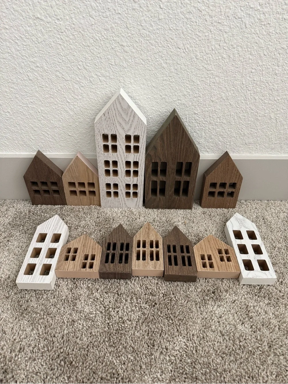 Neutral Wooden Decorative House Set - Minimal Home Wall Decor